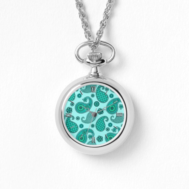 Paisley Mönster, Aqua och Turquise Armbandsur (Framsida)