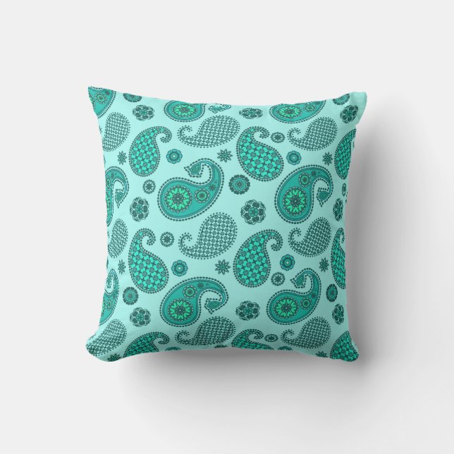 Paisley Mönster, Aqua och Turquise Kudde (Framsida)