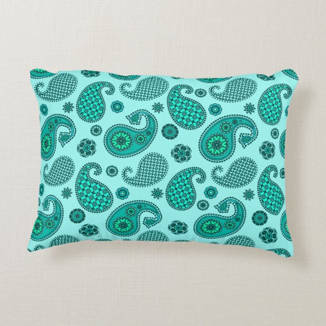 Paisley Mönster, Aqua och Turquise Prydnadskudde (Baksidan)