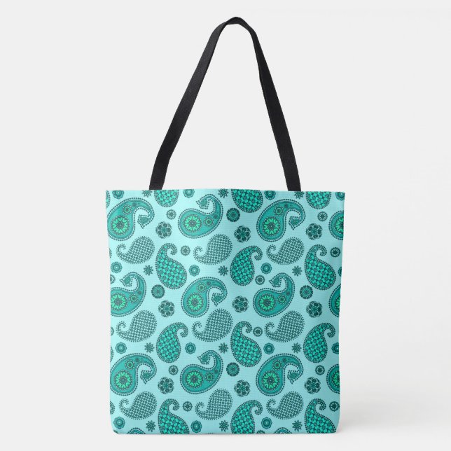 Paisley Mönster, Aqua och Turquise Tygkasse (Framsida)