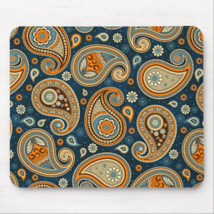 Paisley mönster blå orange elegant musmatta