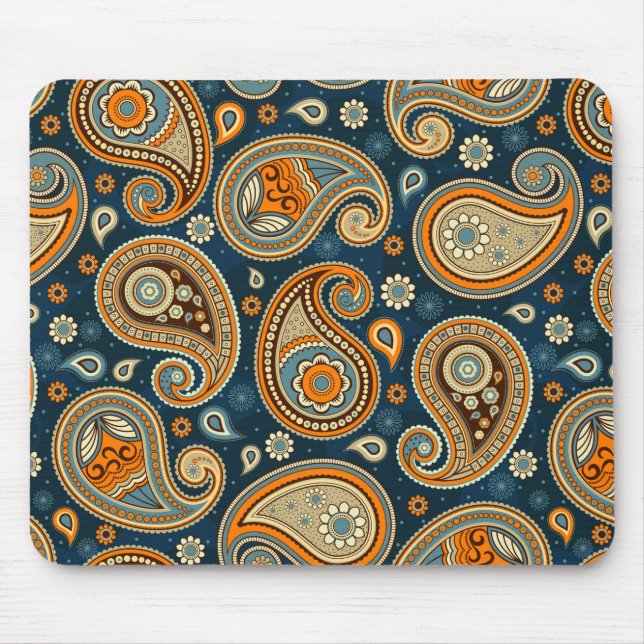 Paisley mönster blå orange elegant musmatta (Framsidan)