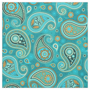 Paisley mönster blå teal orange färg tyg
