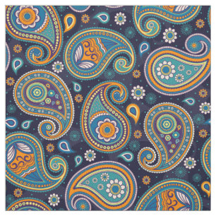 Paisley mönster blå teal orange färg tyg