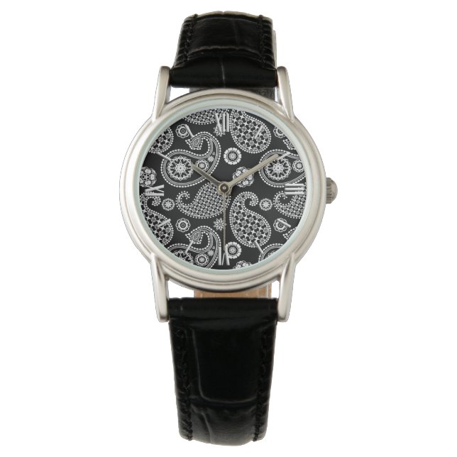 Paisley mönster, Black and White Armbandsur (Framsida)