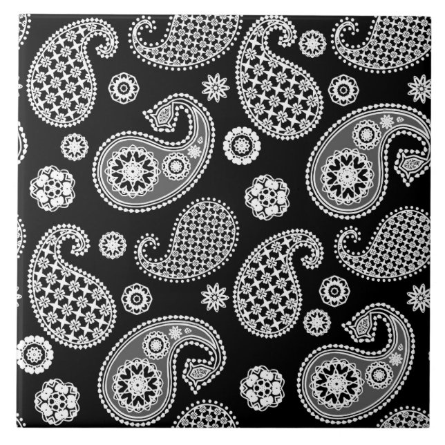 Paisley Mönster, Black and White Kakelplatta (Framsidan)