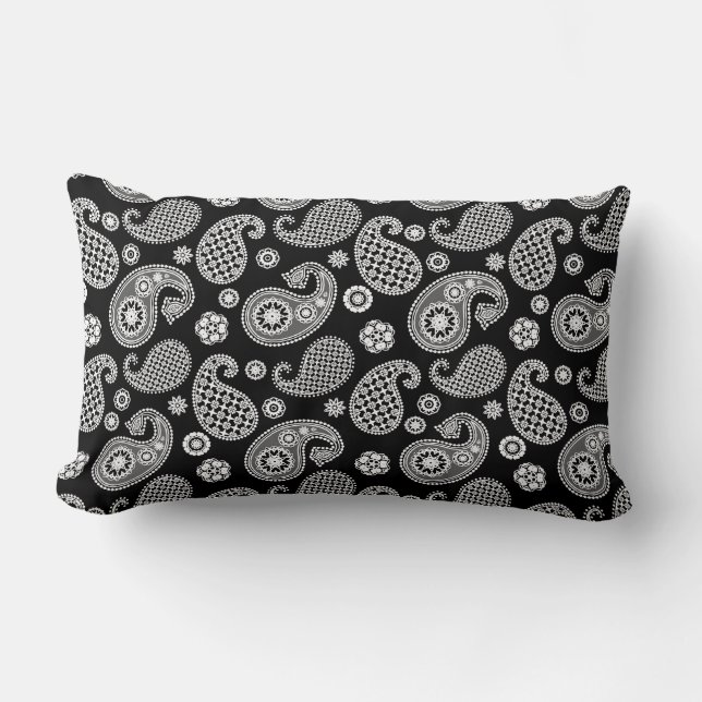 Paisley Mönster, Black and White Lumbarkudde (Framsida)