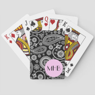 Paisley Mönster, Black and White, Monogram Spelkort