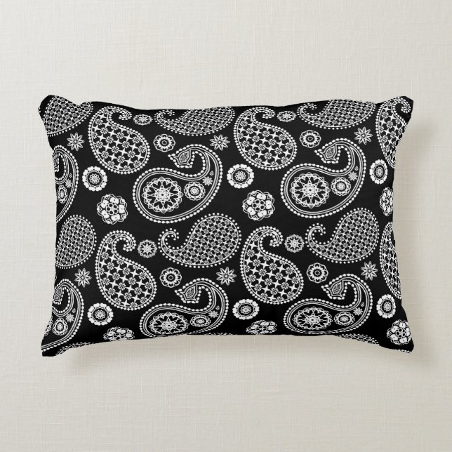 Paisley mönster, Black and White Prydnadskudde (Framsidan)
