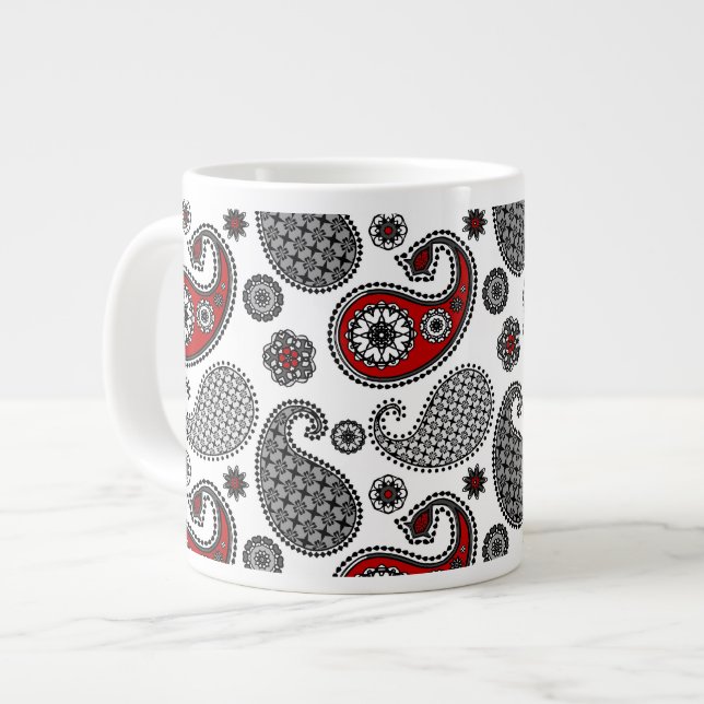 Paisley mönster, Black, White and Red Jumbo Mugg (Framsida vänster)