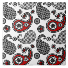 Paisley mönster, Black, White and Red Kakelplatta