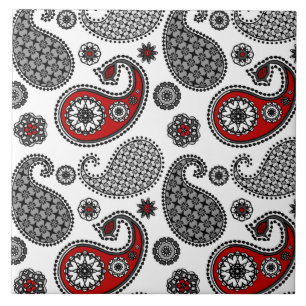 Paisley mönster, Black, White and Red Kakelplatta