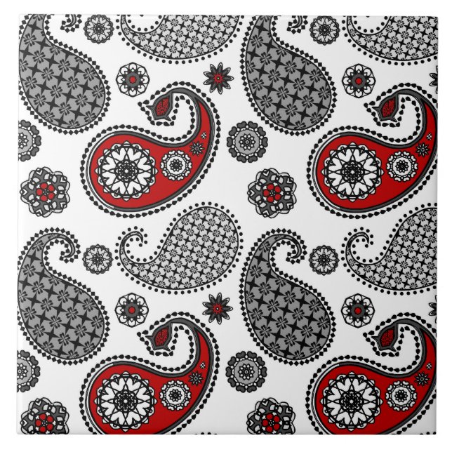 Paisley mönster, Black, White and Red Kakelplatta (Framsidan)