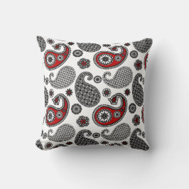 Paisley mönster, Black, White and Red Kudde