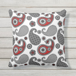 Paisley mönster, Black, White and Red Kudde