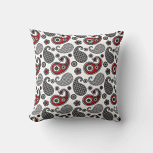 Paisley Mönster, Black, White and Red Kudde