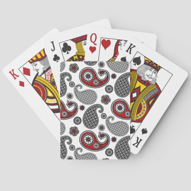 Paisley mönster, Black, White and Red Spel Kort (Baksidan)