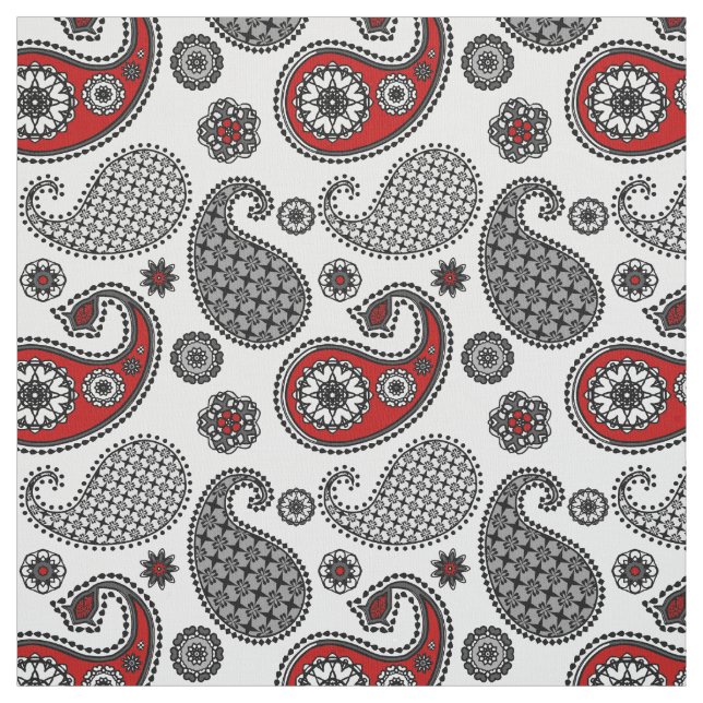 Paisley mönster, Black, White and Red Tyg (Provkarta)