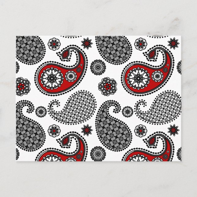 Paisley mönster, Black, White and Red Vykort (Framsida)