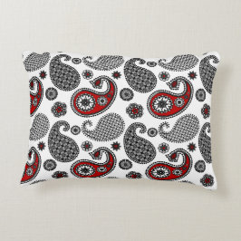 Paisley mönster, Black, White och Red Prydnadskudde