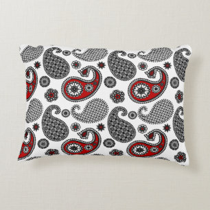 Paisley mönster, Black, White och Red Prydnadskudde