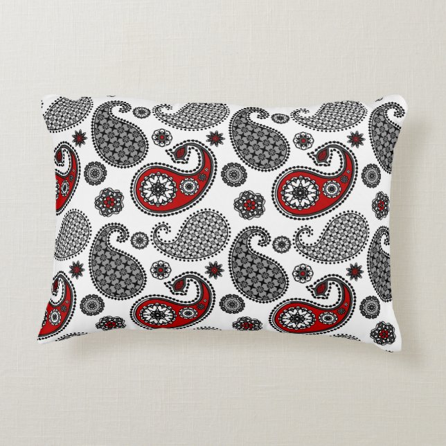 Paisley mönster, Black, White och Red Prydnadskudde (Baksidan)