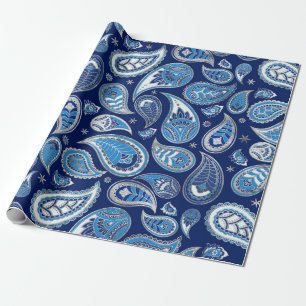 Paisley Mönster - Blue och silver Presentpapper