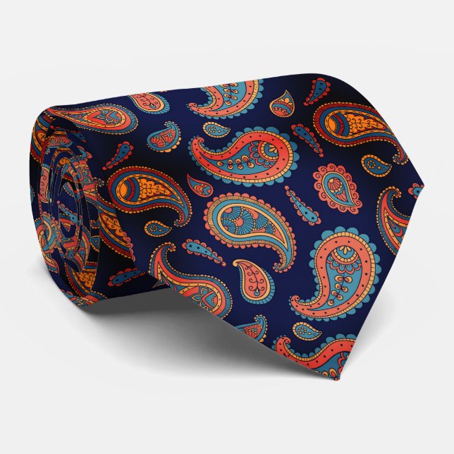 Paisley Mönster Blue Orange Tie Slips (Rullad)