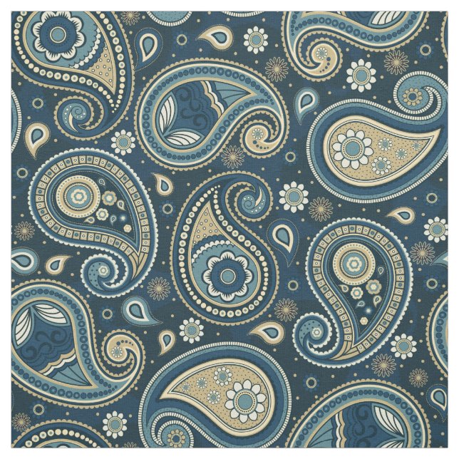 Paisley mönster blue teal färg tyg (Provkarta)