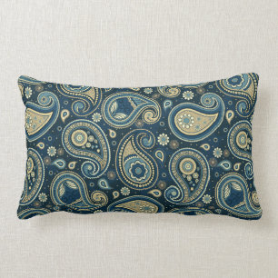 Paisley mönster blue teal guld elegant lumbarkudde