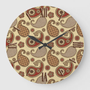 Paisley mönster, brun, brun och beige stor klocka
