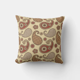 Paisley mönster, brun, brun och beige utomhuskudde