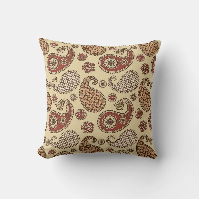 Paisley mönster, brun, brun och beige utomhuskudde (Framsida)