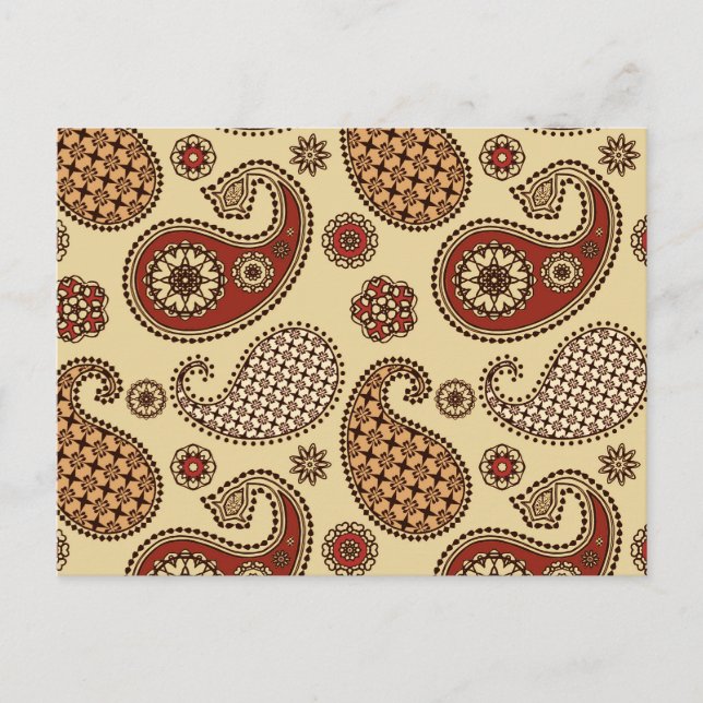 Paisley mönster, brun, brun och beige vykort (Framsida)