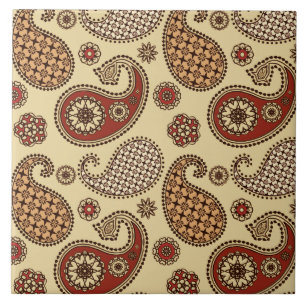 Paisley mönster, brunt, solbränna och beige kakelplatta