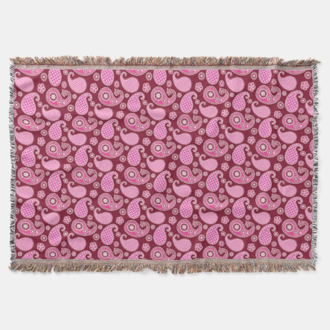 Paisley mönster, Burgundy, Rosa och vit Filt (Framsidan)