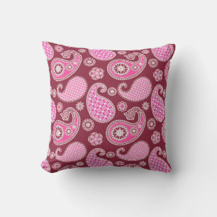 Paisley mönster, Burgundy, Rosa och vit Kudde