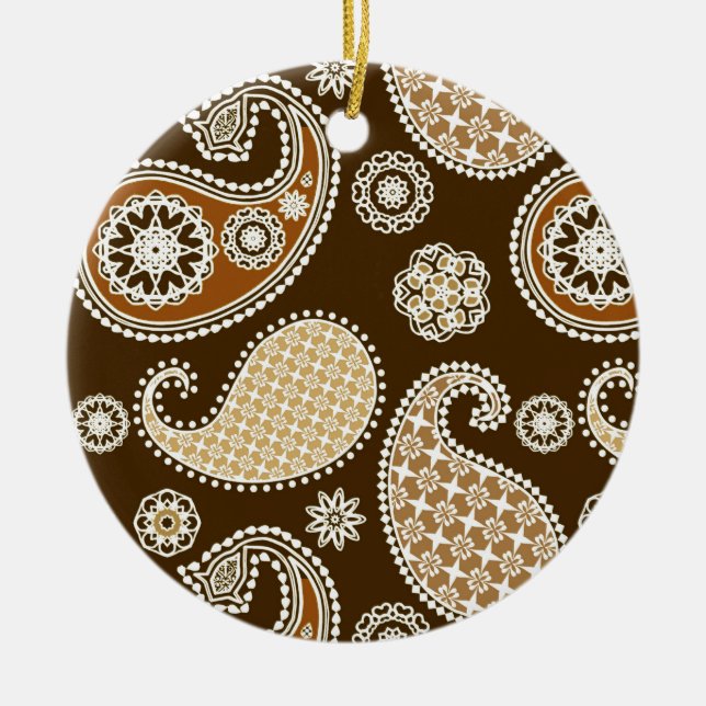 Paisley mönster, Chocolate Brown och Tan Julgransprydnad Keramik (Framsidan)