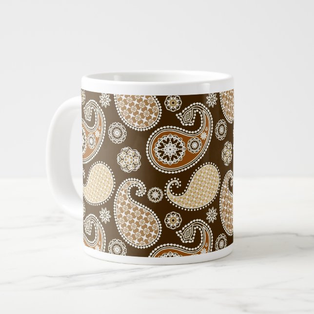 Paisley mönster, Chocolate Brown och Tan Jumbo Mugg (Framsida vänster)