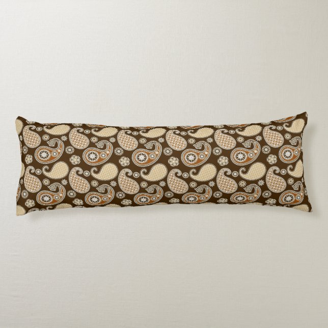 Paisley mönster, Chocolate Brown och Tan Kroppskudde (Baksidan)