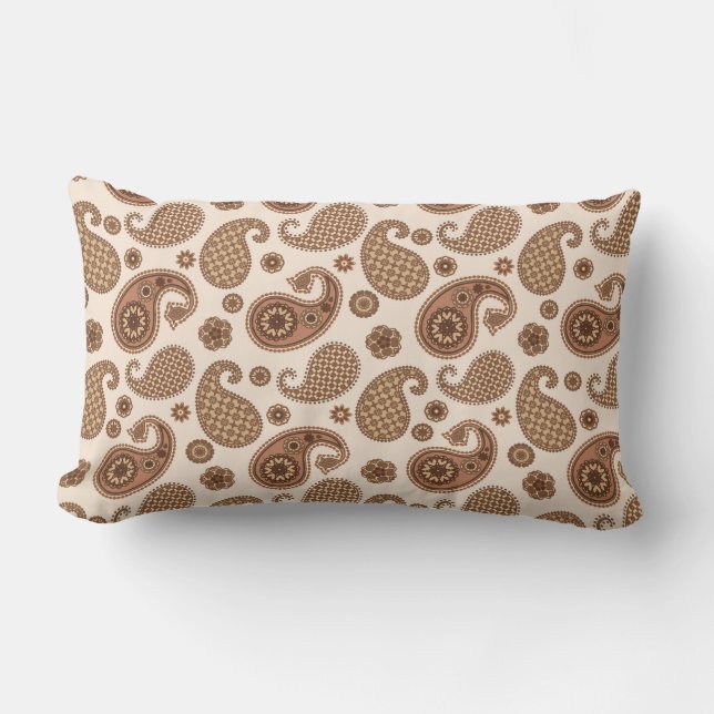 Paisley Mönster, Chocolate Brown och Tan on Beige Lumbarkudde (Framsida)