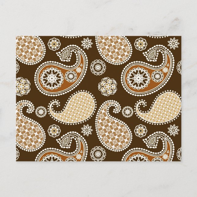 Paisley mönster, Chocolate Brown och Tan Vykort (Framsida)