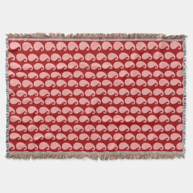 Paisley mönster, djupt rött och vitt filt (Framsidan)