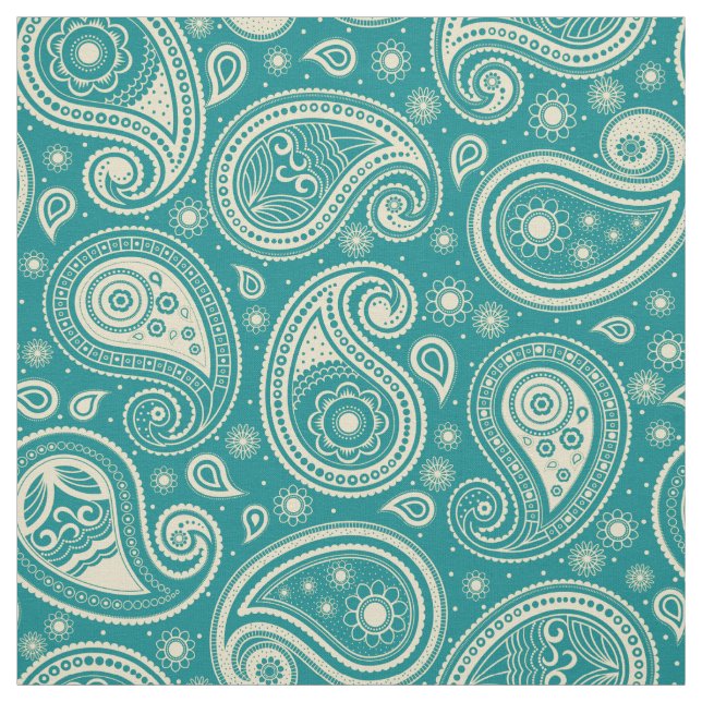 Paisley mönster elegant teal och beige färg tyg (Provkarta)