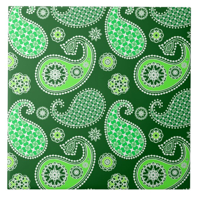 Paisley mönster, Emerald and Jade Grönt Kakelplatta (Framsidan)