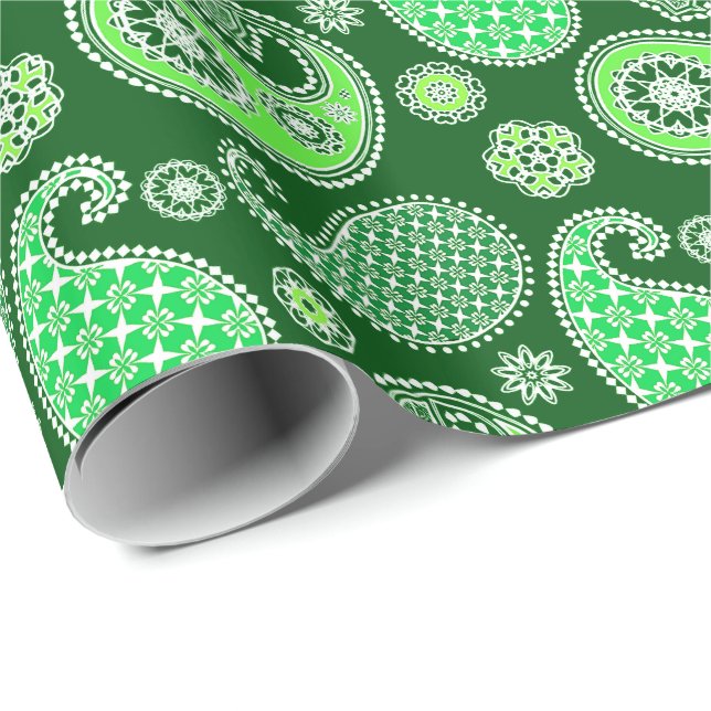 Paisley mönster, Emerald and Jade Grönt Presentpapper (Rullad Hörn)
