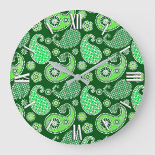 Paisley mönster, Emerald and Jade Grönt Stor Klocka