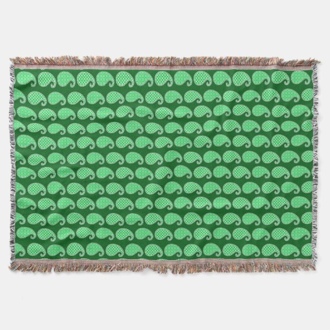 Paisley mönster, emerald grönt och vit filt (Framsidan)