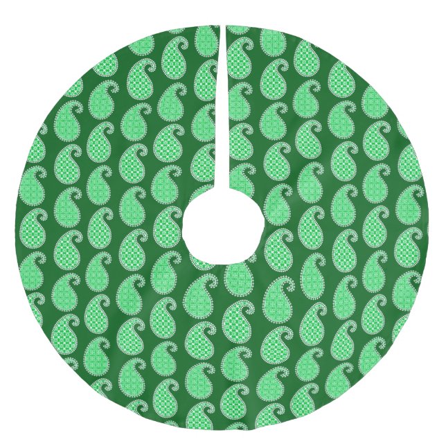 Paisley mönster, emerald grönt och vit julgransmatta borstad polyester (Framsidan)