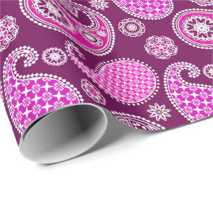 Paisley mönster, fuchsia rosa, lila och vitt presentpapper